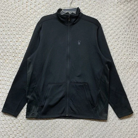 Spyder Sweater Jacket Mens XL Black Full Zip Zipper Pocket Core Long Sleeve - Picture 1 of 10